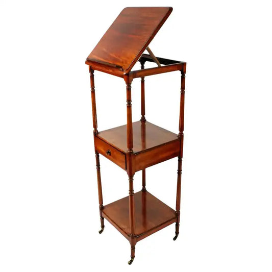 Antique Georgian whatnot and music stand with wood finish.