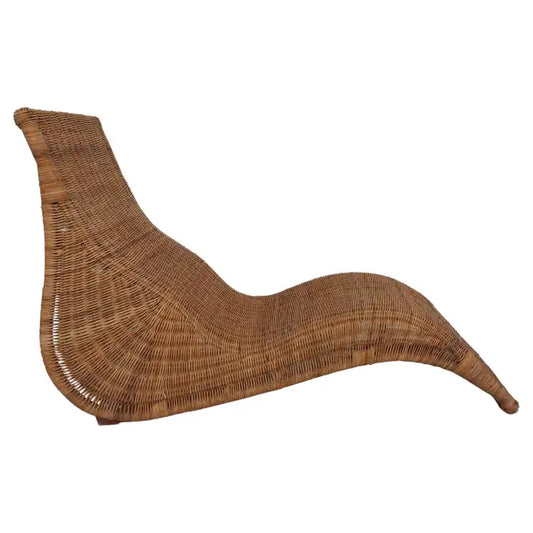 Bohemian Mid-Century modern Karlskrona-style rattan chaise.