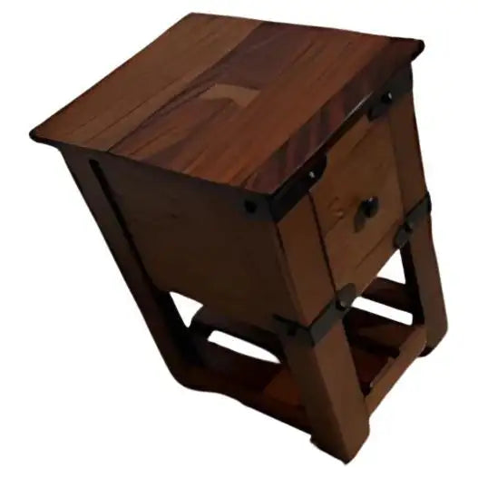 Mission style side table with handcrafted solid wood design.