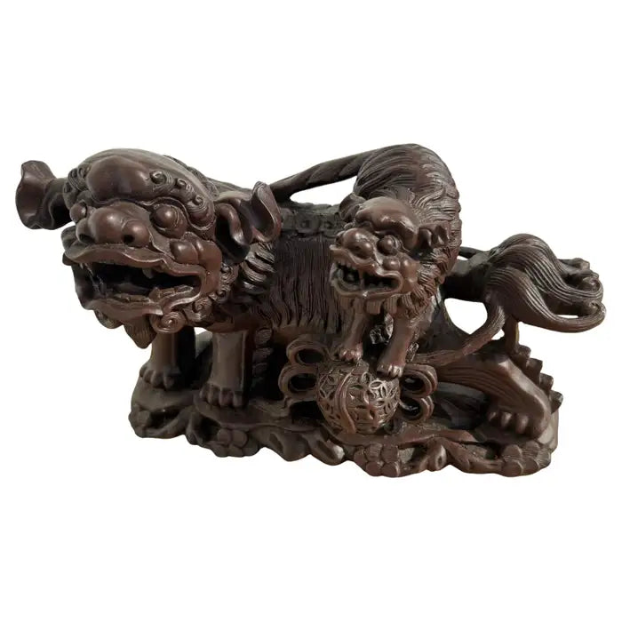 foo dog statue with pup asian guardian lion sculpture