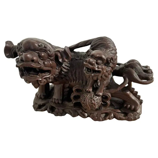 foo dog statue with pup asian guardian lion sculpture