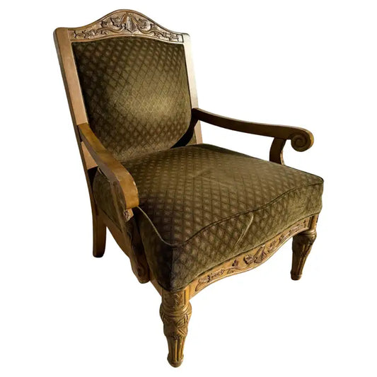 french louis xvi style carved armchair upholstered accent chair