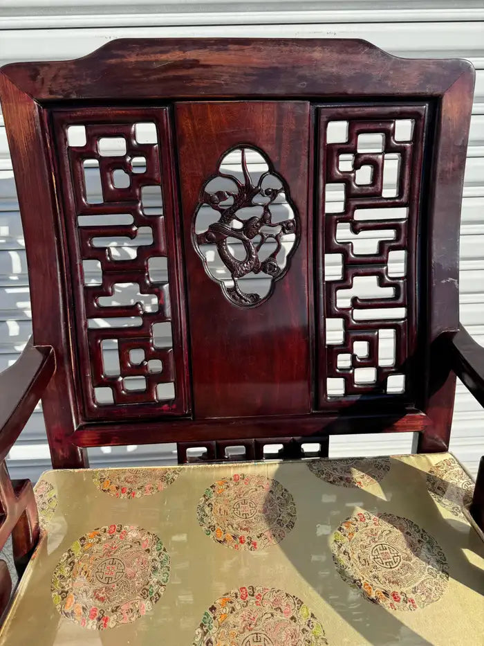 chinese chippendale armchair with intricate lattice back