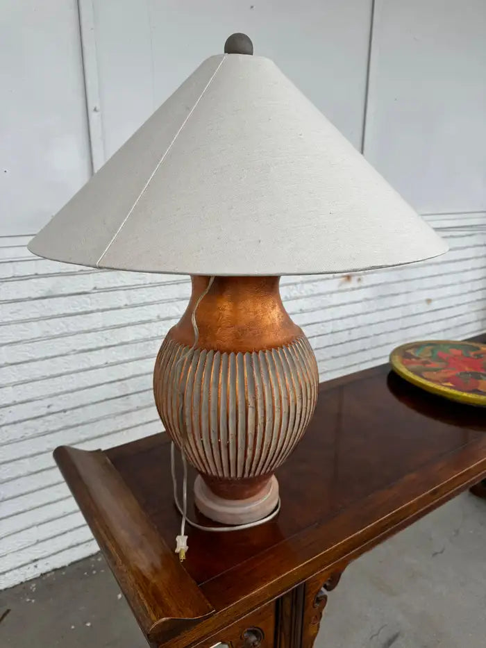vintage Asian table lamp with colorful painted design and shade