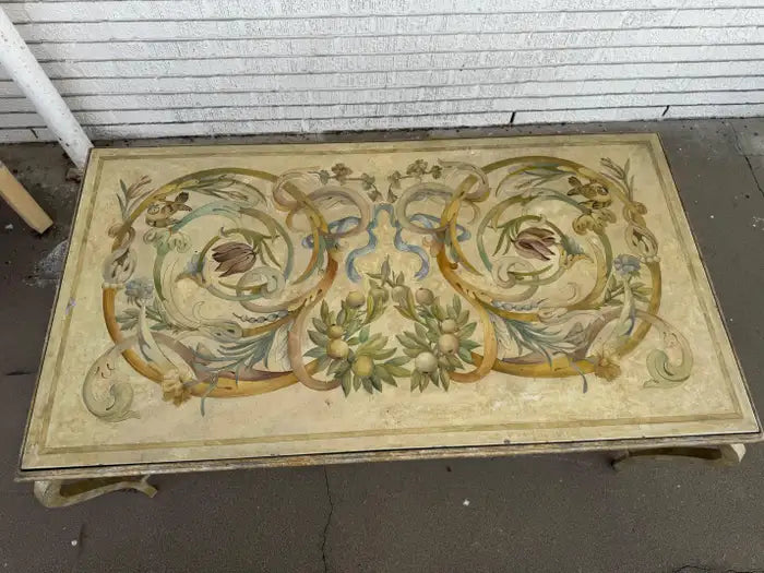 vintage wrought iron side table with hand painted finish
