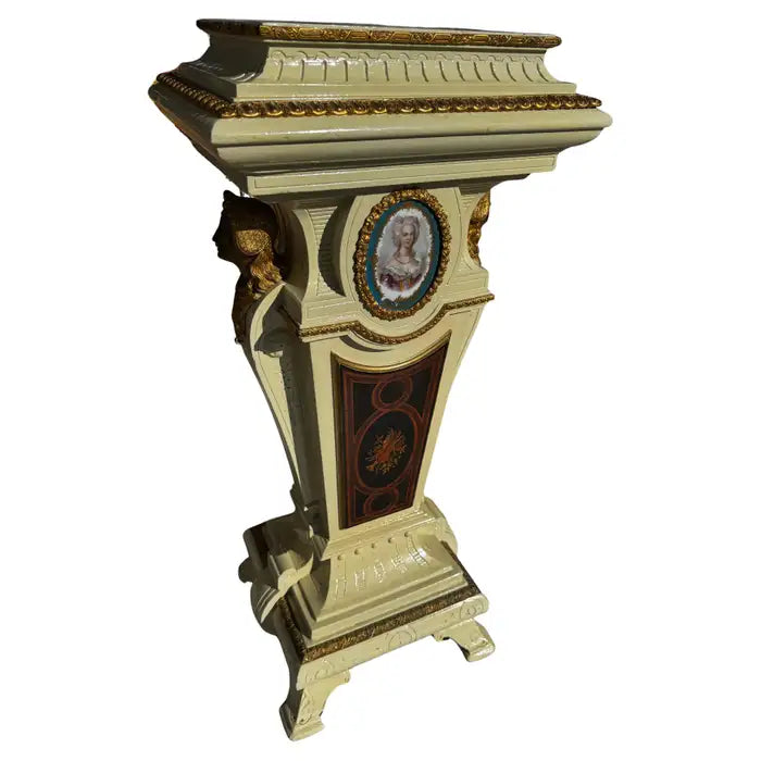 hand painted carved pedestal with gilt bronze ormolu accents