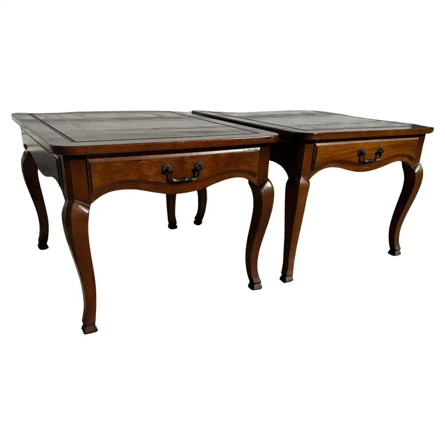 hollywood regency walnut end tables parquet top design