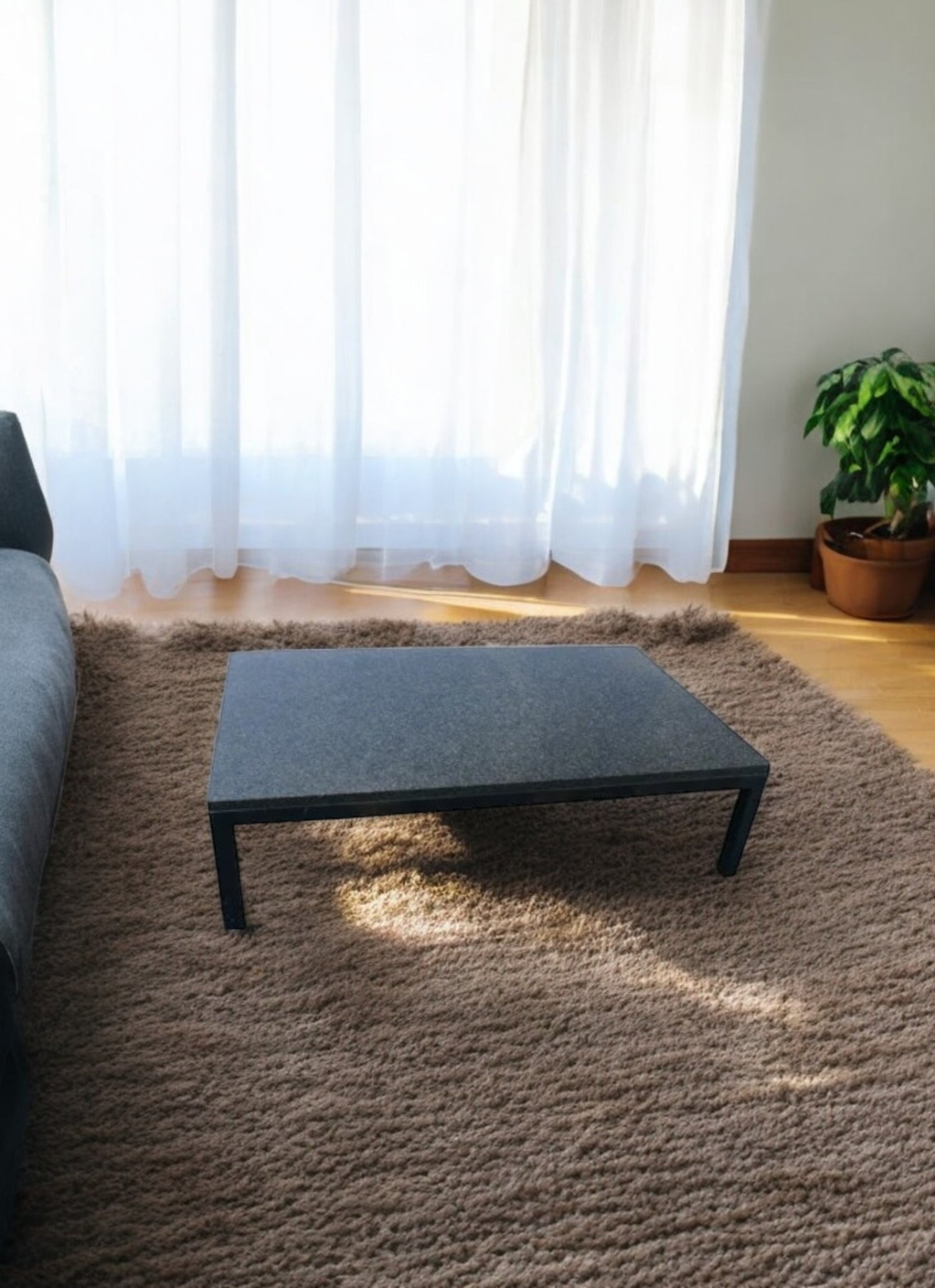 5ft Industiral Age Black Granite Coffee Side Table Iron Frame