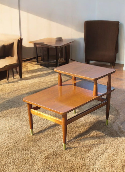 2.5 Ft Vintage Danish Two Tier Walnut End Table