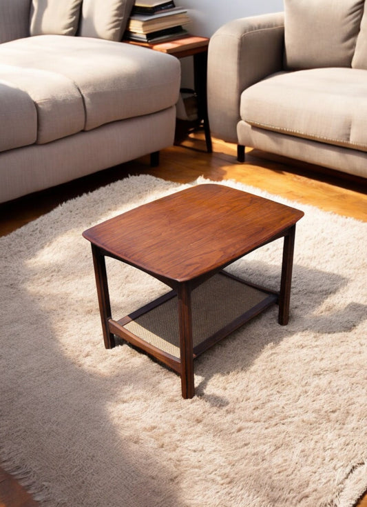 28″ Vintage Walnut and Cane Side End Table