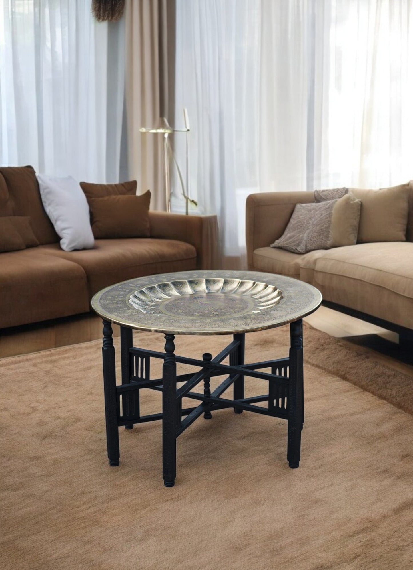 29.5″ Vintage Moroccan Tea Tray Table