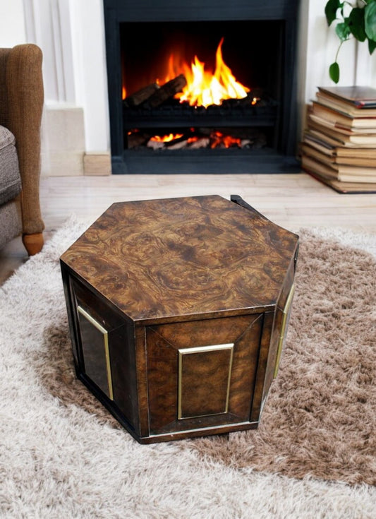 2ft Hollywood Regency Vintage Pedestal Burl Coffee Table