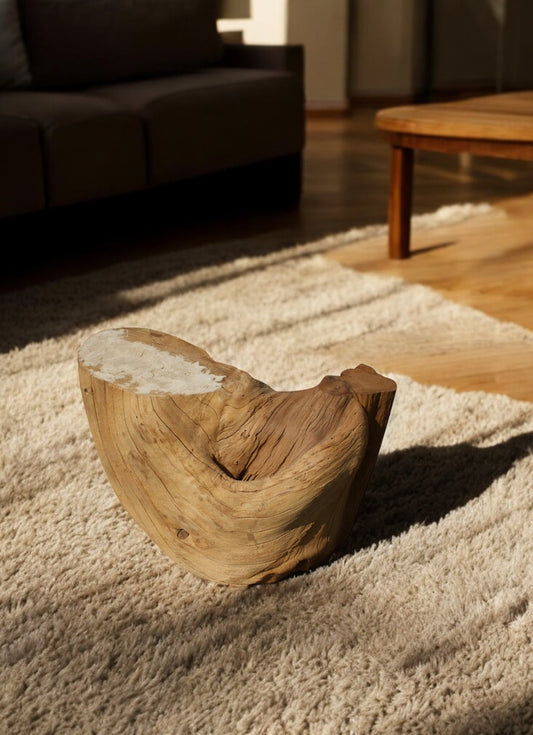36″ Unusual Cypress Wood Pedestal Side Coffee Table