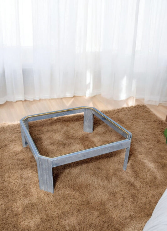 40″ Square Vintage Aluminum Brass Coffee Table Base