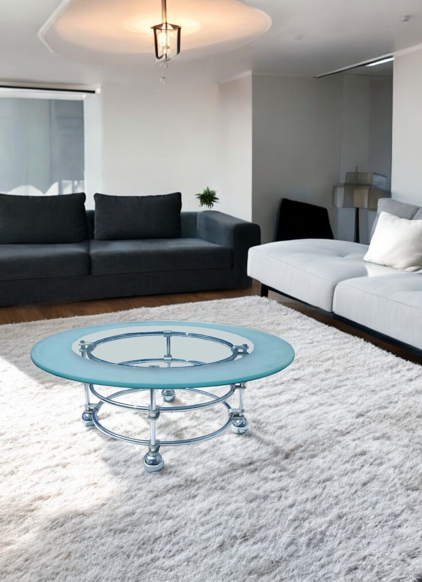 42″ Jay Spectre Glass and Chrome Coffee Table