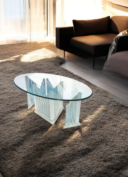 50″ Vintage Oval Glass and Lucite Table