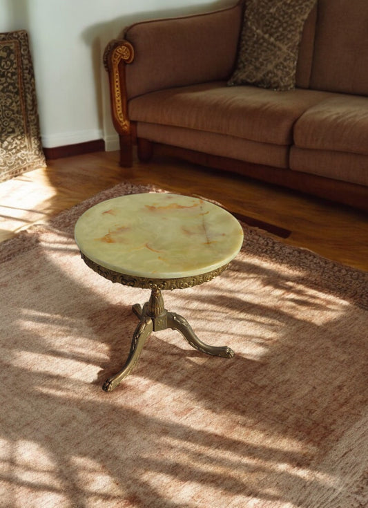 Antique Gilt Round Classical Revival Onyx Side Table
