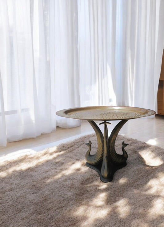 Exceptional Vintage Bronze Sculptural Peacock Table