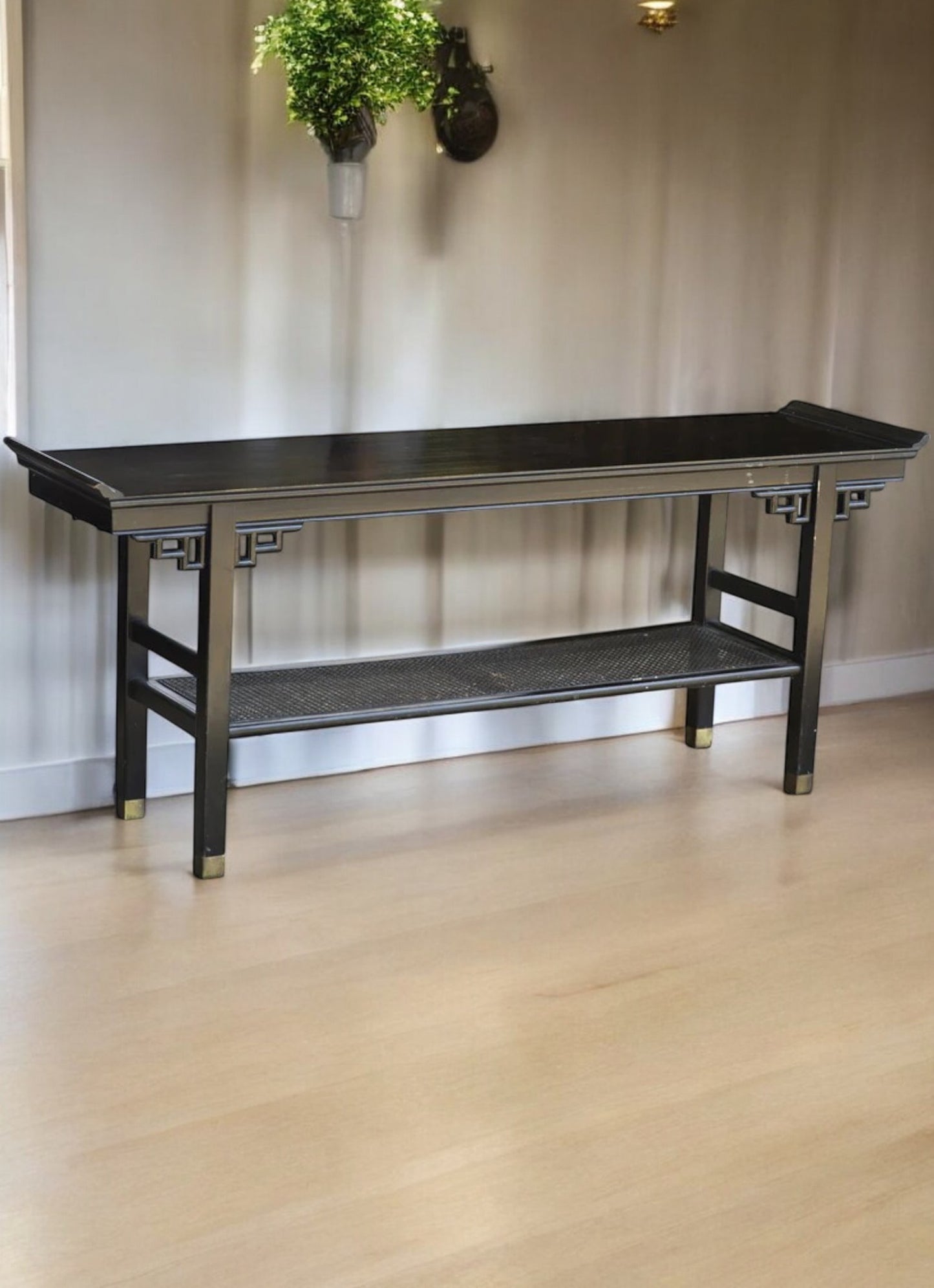 Mid Century Ebonized Console Table in the Manner Of James Mont