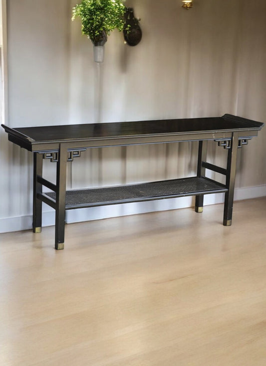 Mid Century Ebonized Console Table in the Manner Of James Mont