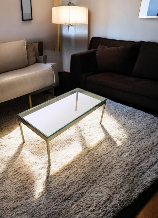 Mid Century Glass Brass Coffee Table
