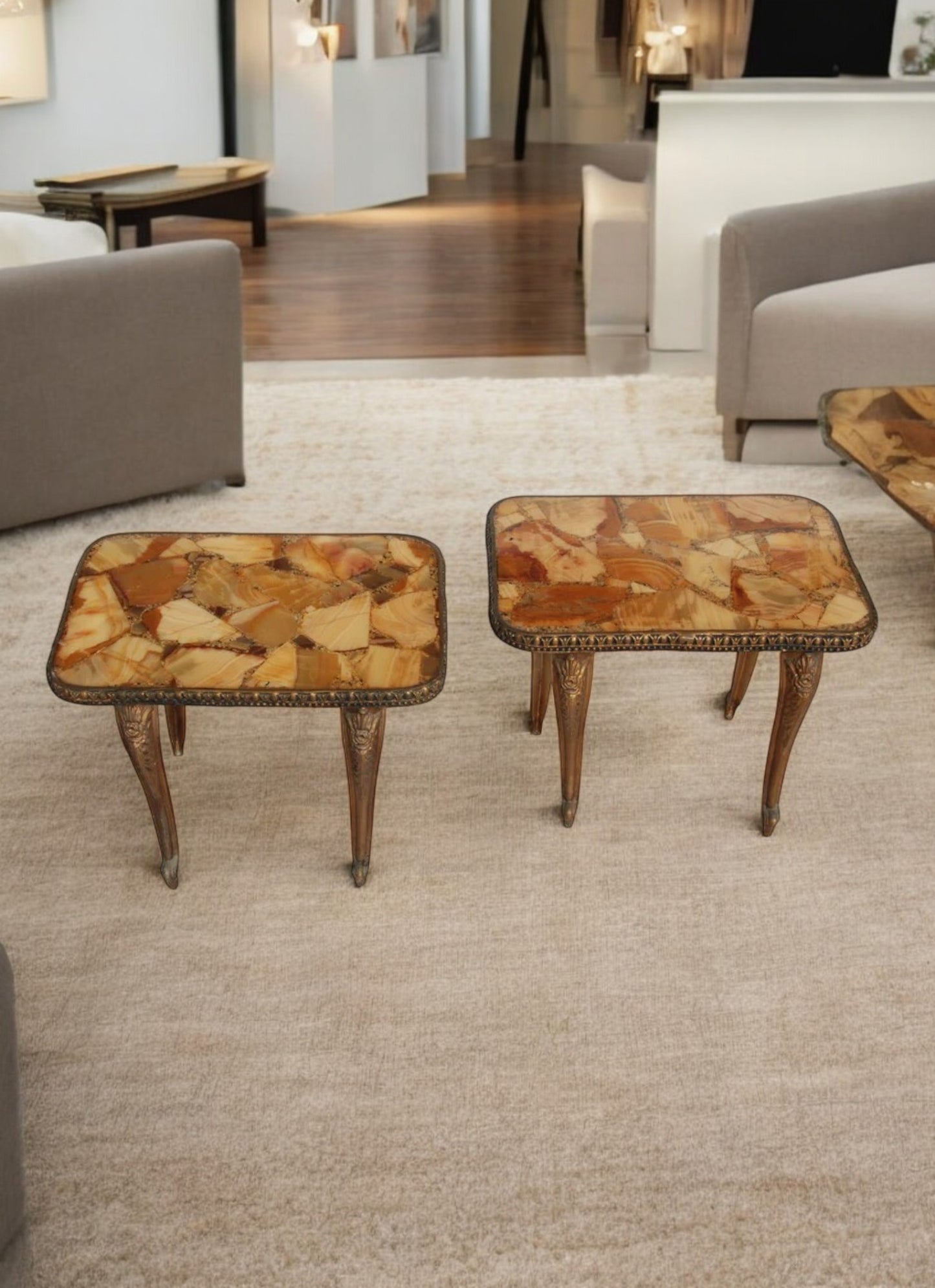 Set of Two Agate Side Tables with Iron Base