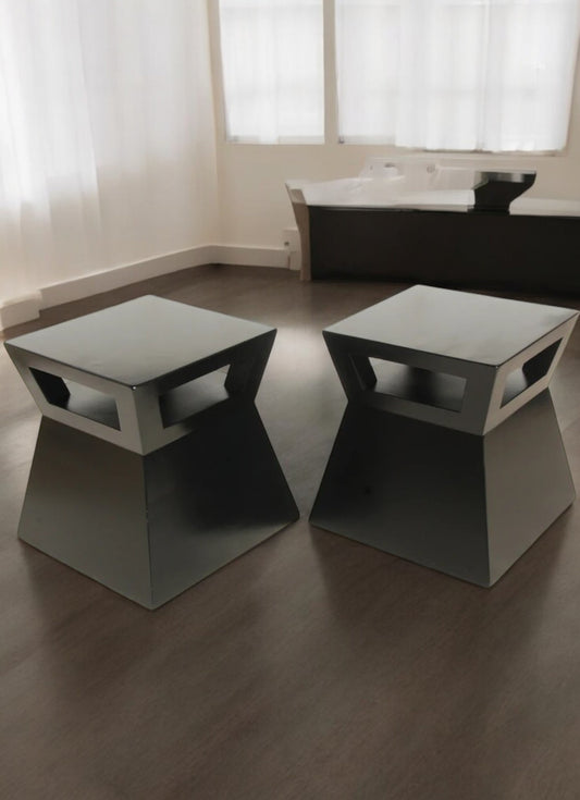 Set of Two Contemporary Black Geometric Side Tables