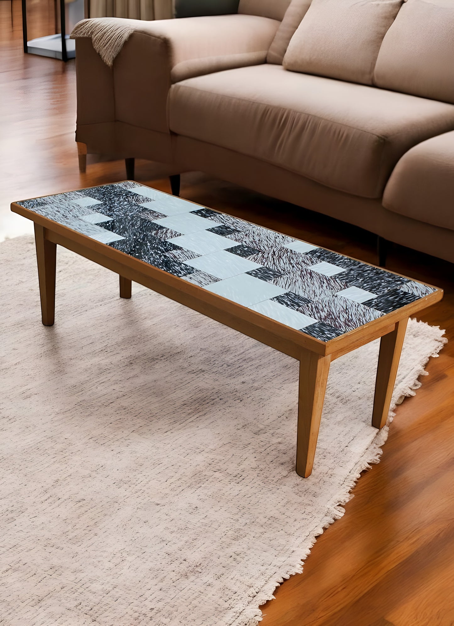 Vintage Danish Style Coffee Table with Glass Tile