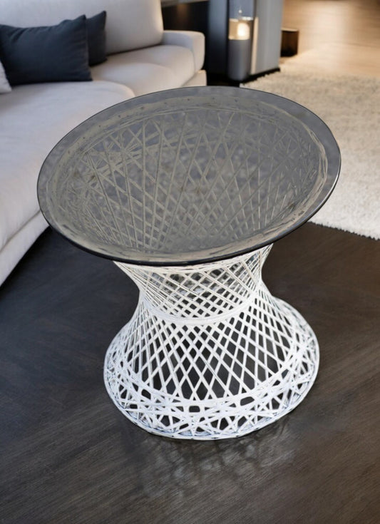 Vintage Mid Century Russell Woodard Spun Fiberglass Side Table with Glass Top