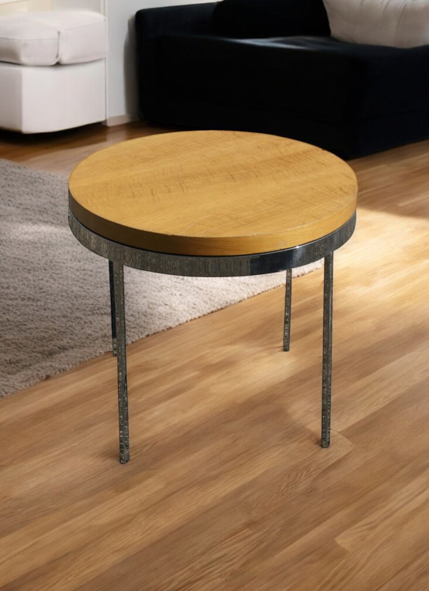 Vintage Oak And Chrome Side End Table