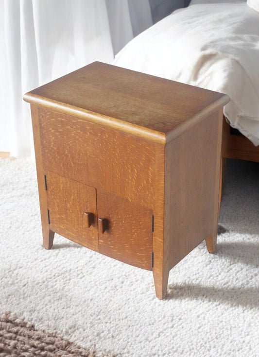 Vintage White Oak Side Table Cabinet
