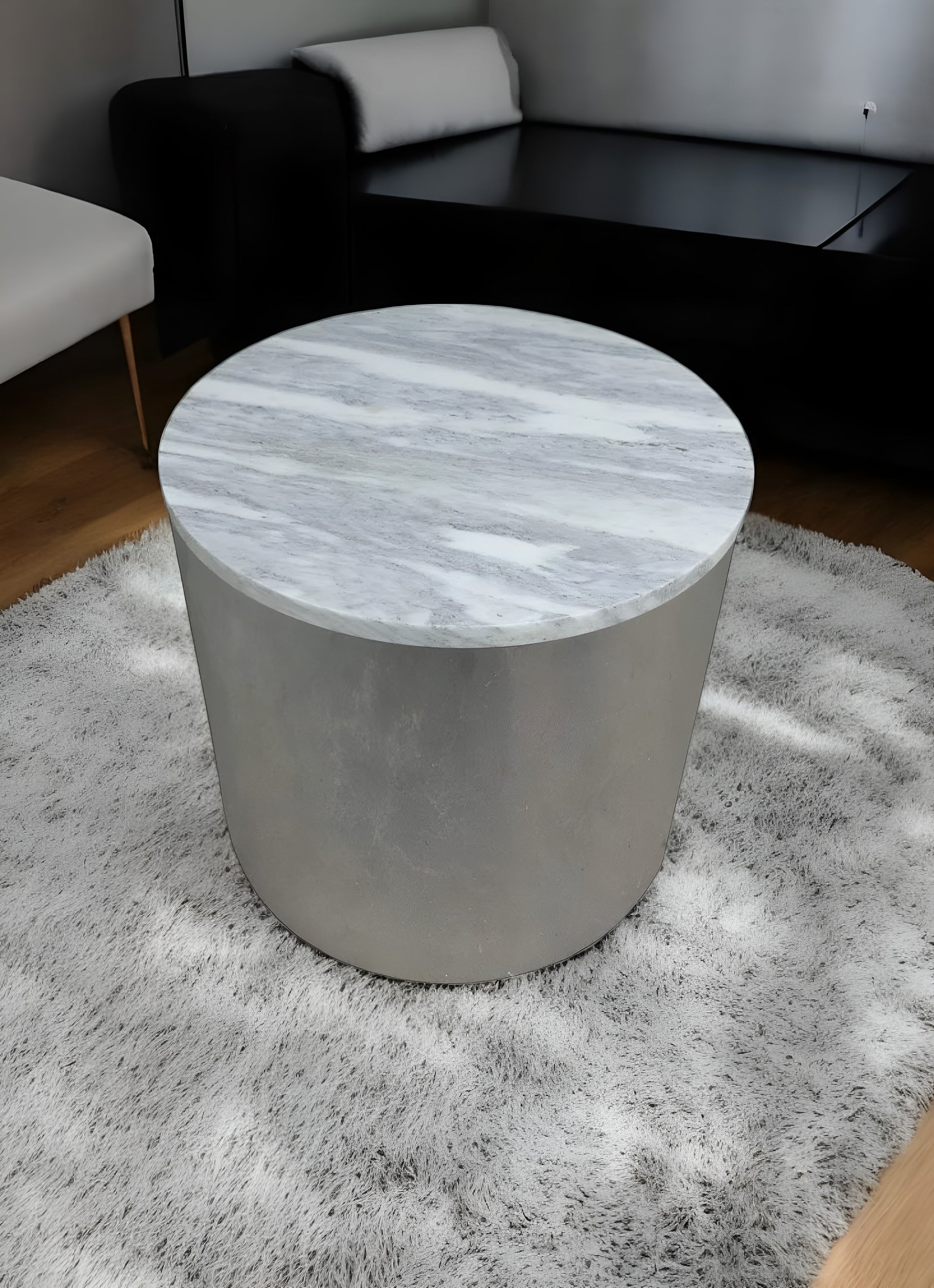 Knoll drum table with chrome base and marble top