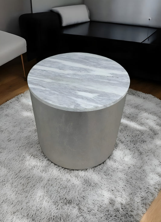 Knoll Chrome base Drum Table with Marble Top