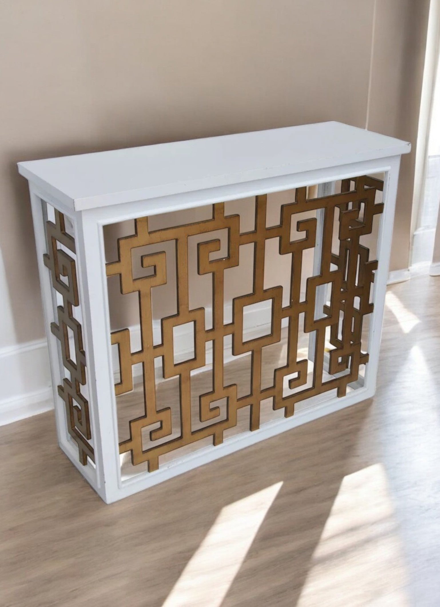 Restro Entry Modern 35.5″ wide Entry Side Greek Key Console | Metro Retro Furniture