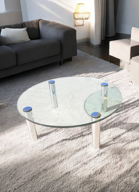 Pace 42″ Glass Top with Chrome Base Coffee Table