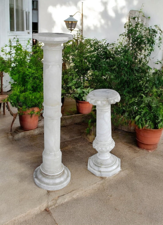 Pair of White Imported Solid Natural Marble Tapered Column Pedestals