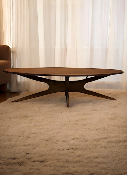Sculptural mid-century modern solid walnut coffee table – unique design.