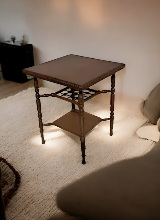 Vintage square barley twist style table with classic wooden design.