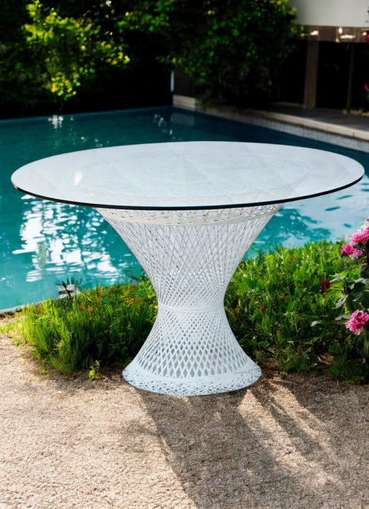 Vintage Wicker Table with Glass Top