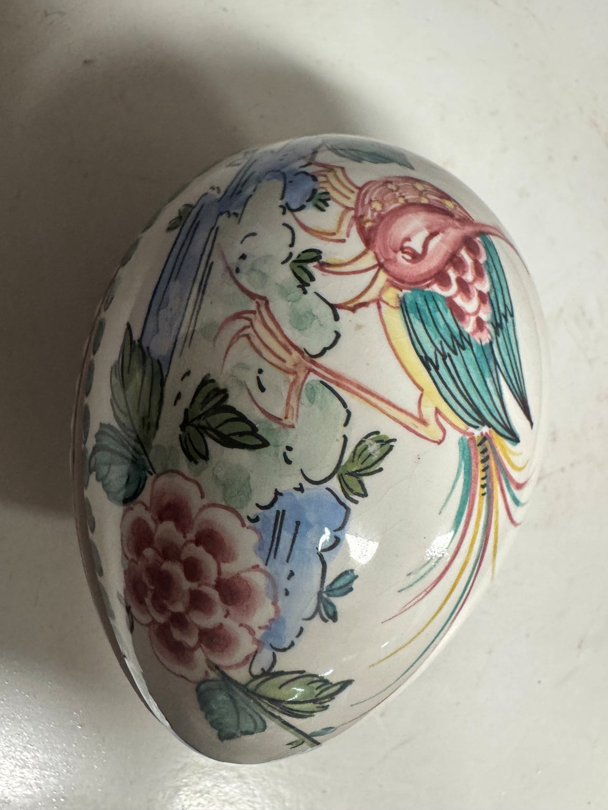 Egg Shaped Trinket Box Anfora Agueda Porcelain Hand Painted Bird Ferreira