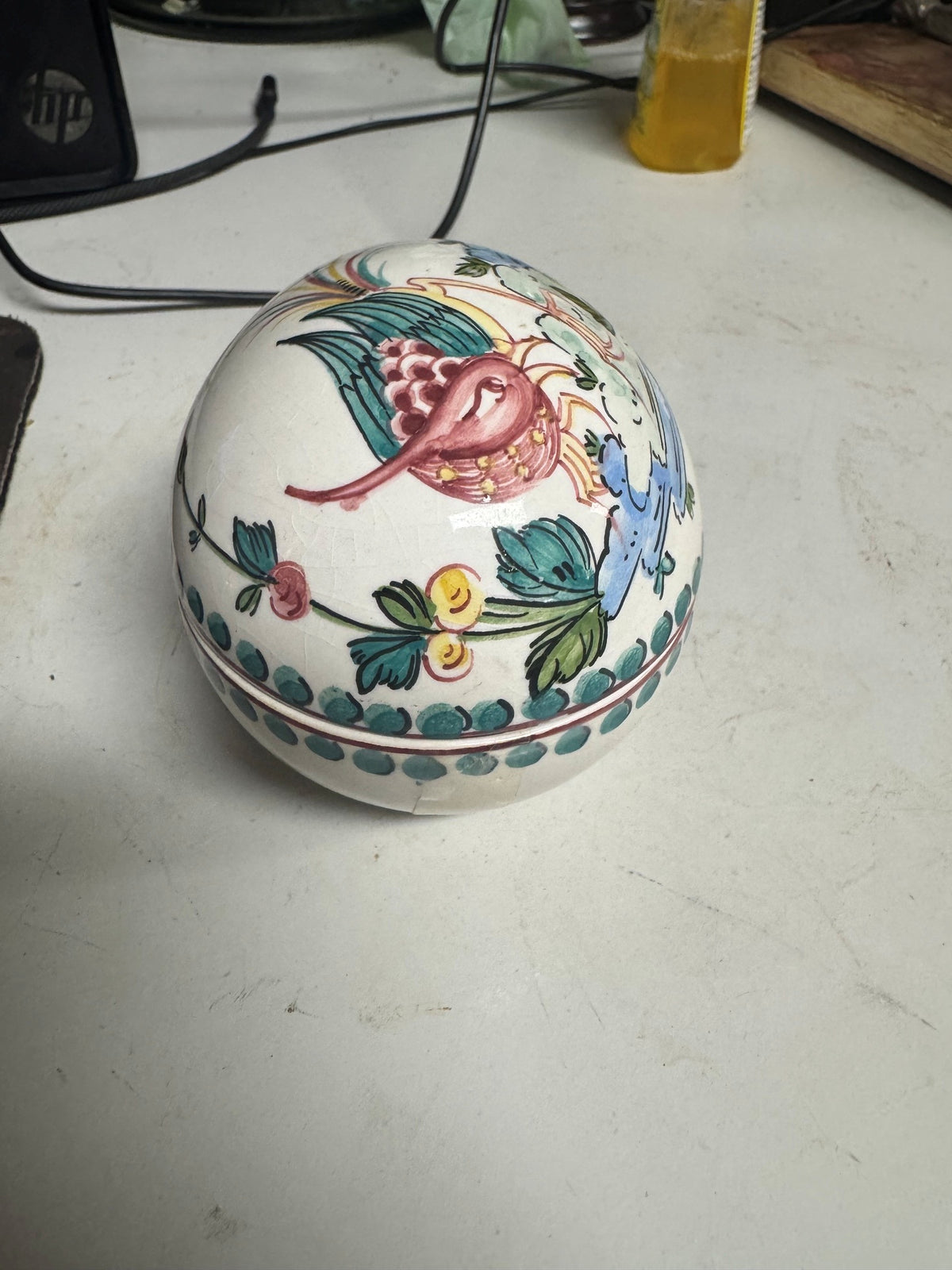 Egg Shaped Trinket Box Anfora Agueda Porcelain Hand Painted Bird Ferreira
