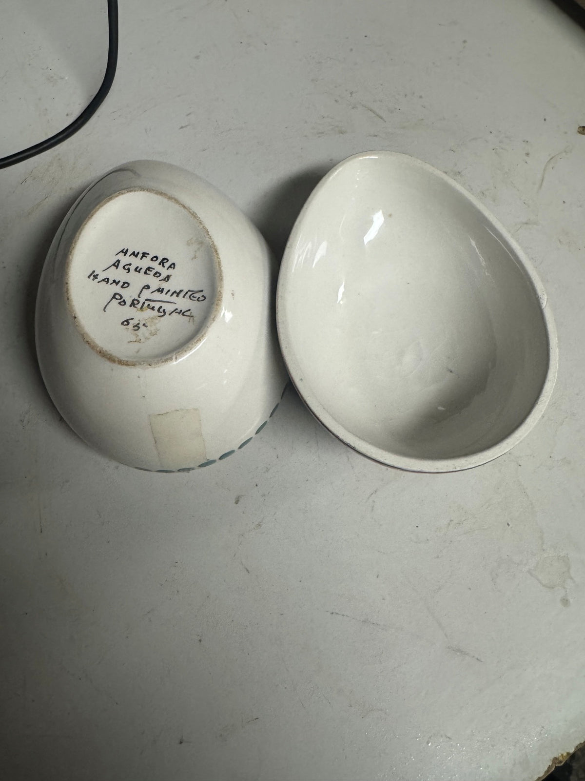 Egg Shaped Trinket Box Anfora Agueda Porcelain Hand Painted Bird Ferreira