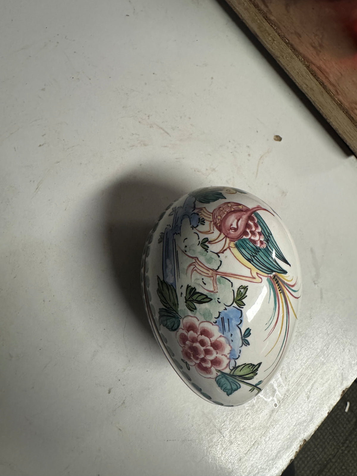 Egg Shaped Trinket Box Anfora Agueda Porcelain Hand Painted Bird Ferreira