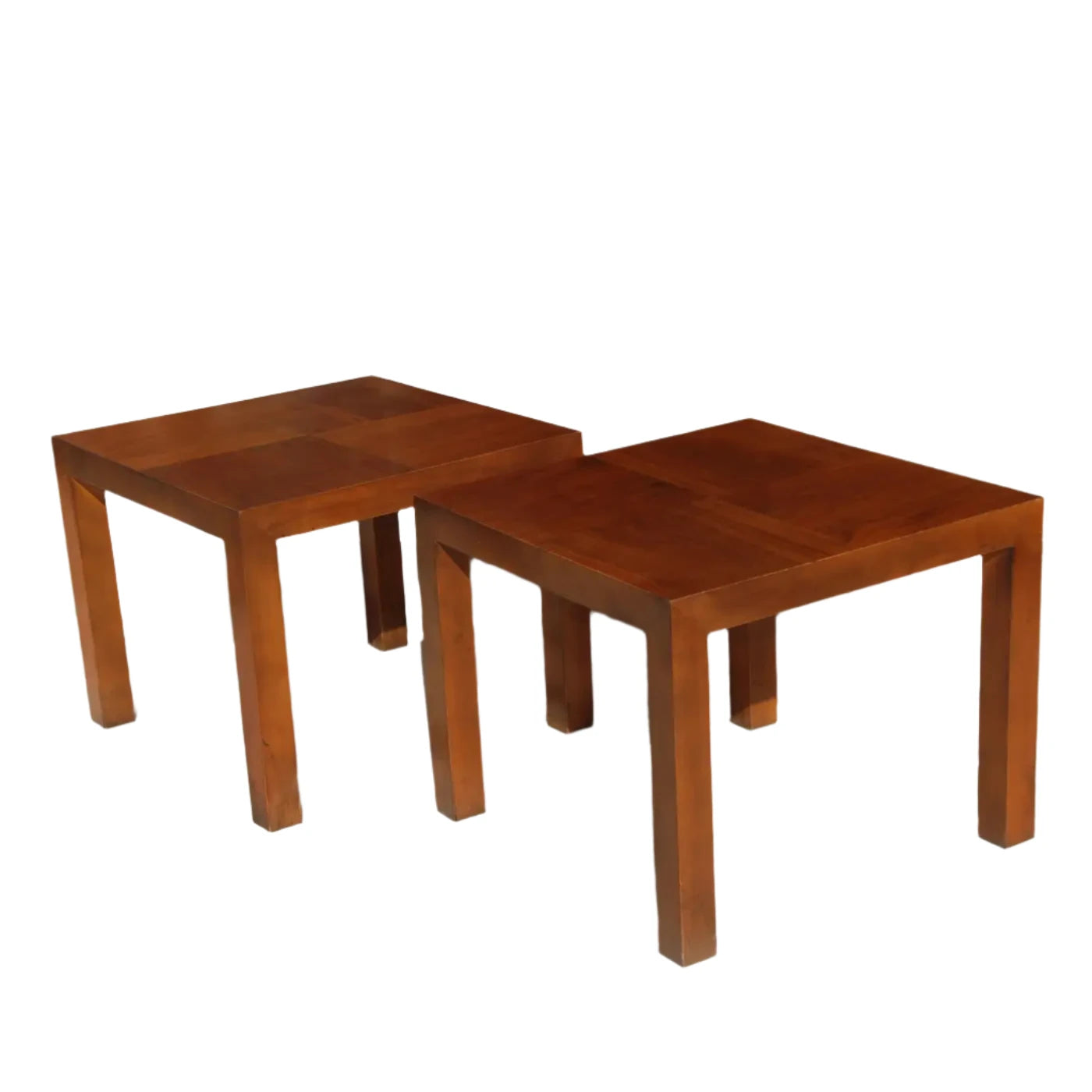 Two Square Walnut End Tables by Lane Furniture.