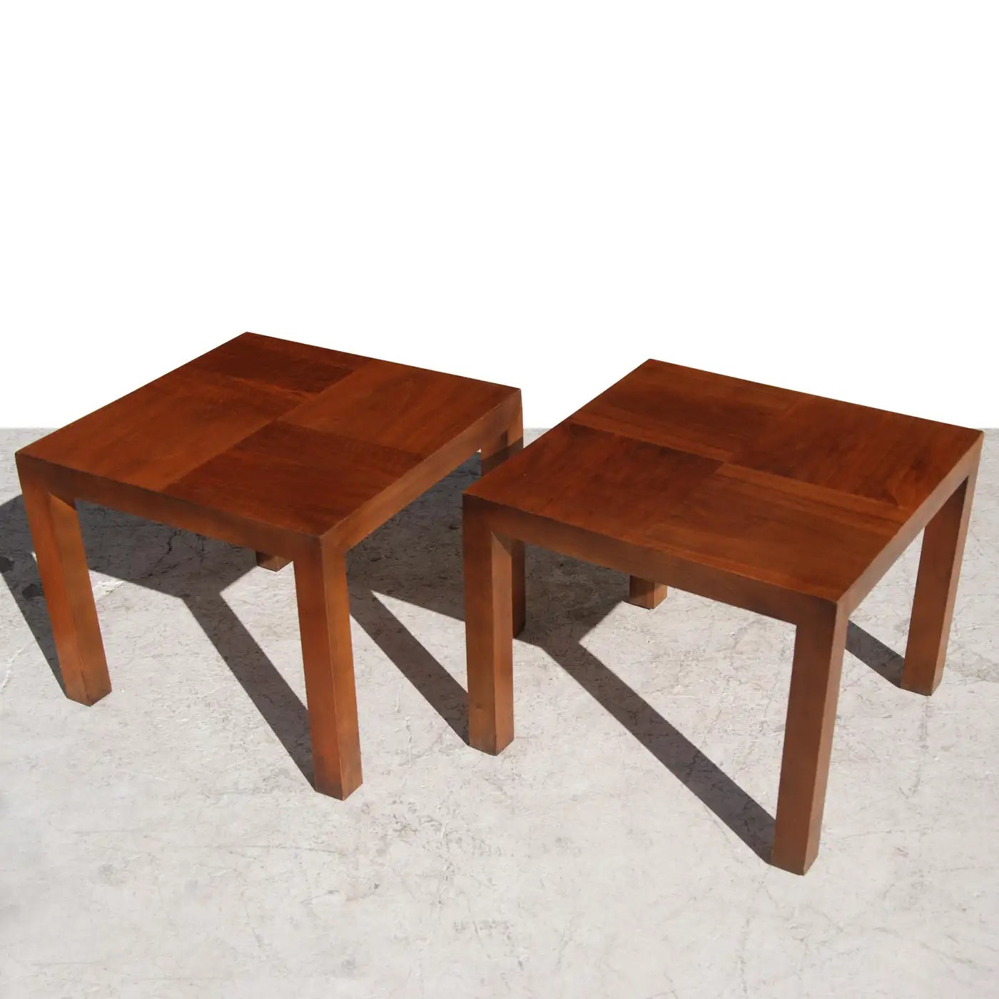 Two Square Walnut End Tables by Lane Furniture.
