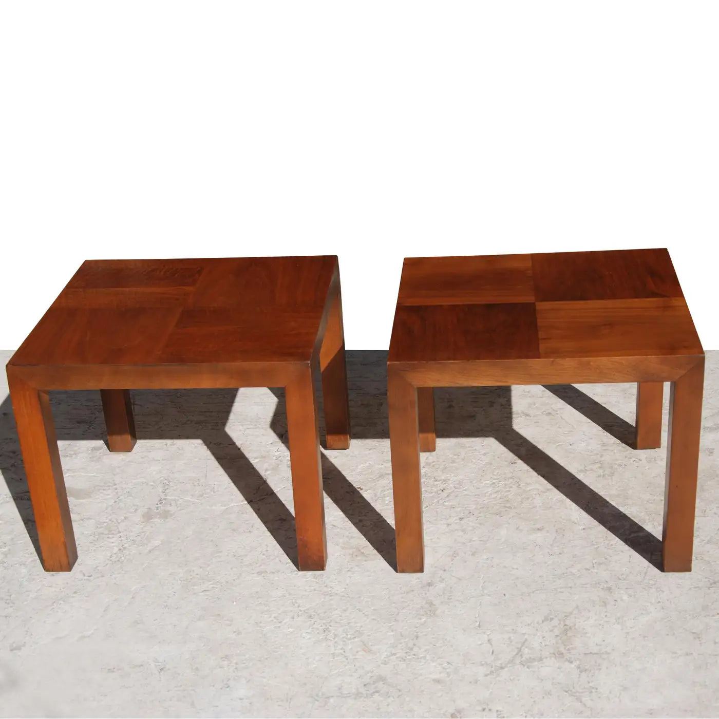 Two Square Walnut End Tables by Lane Furniture.