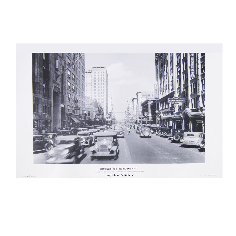 Historic Houston Black and White Poster entitled Main at Rusk 1929