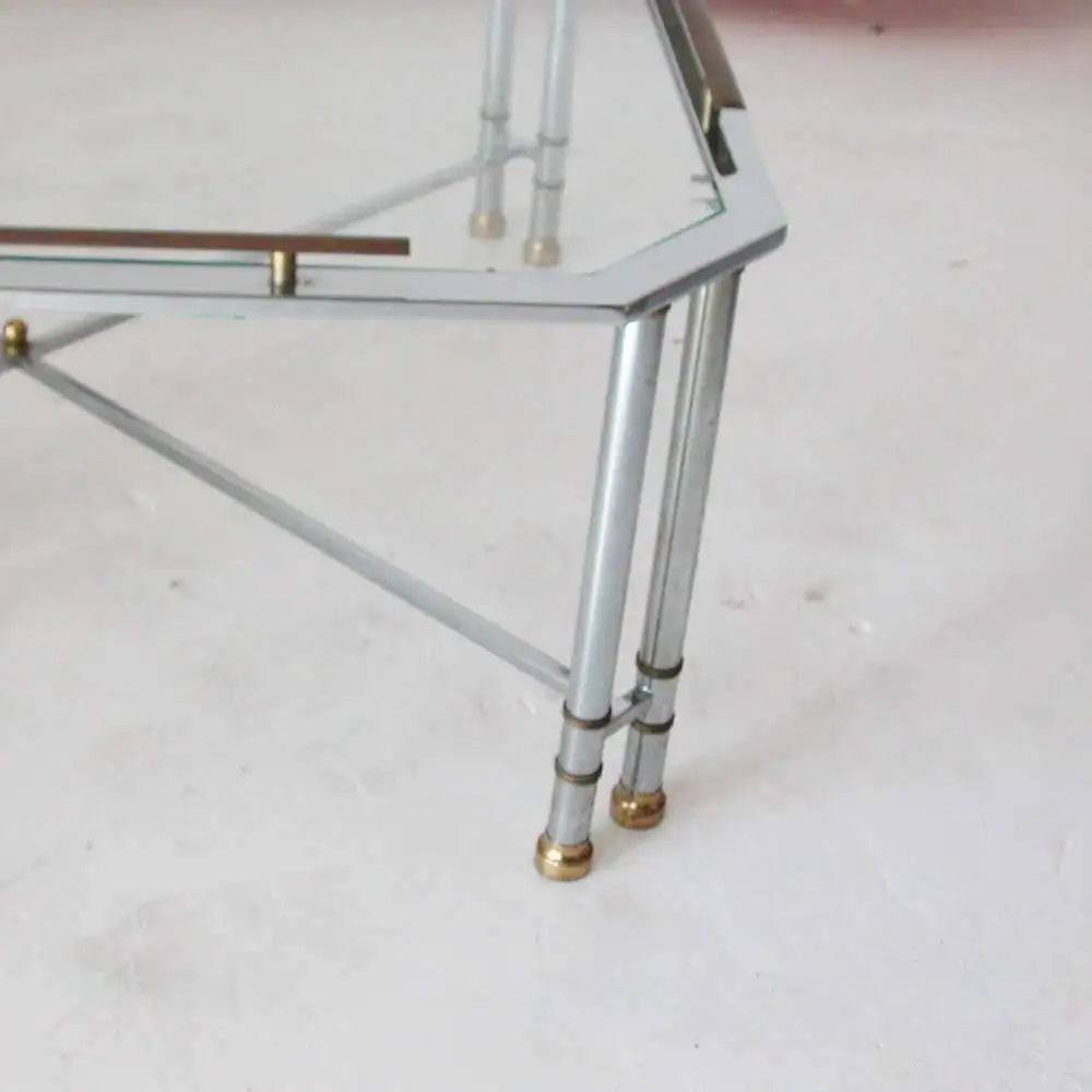 Vintage Mid Century Maison Jansen Octagon Glass Brass Chrome Table