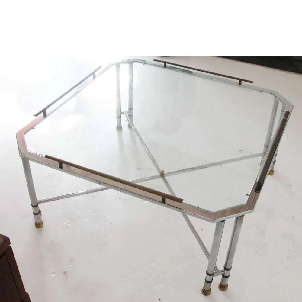Vintage Mid Century Maison Jansen Octagon Glass Brass Chrome Table