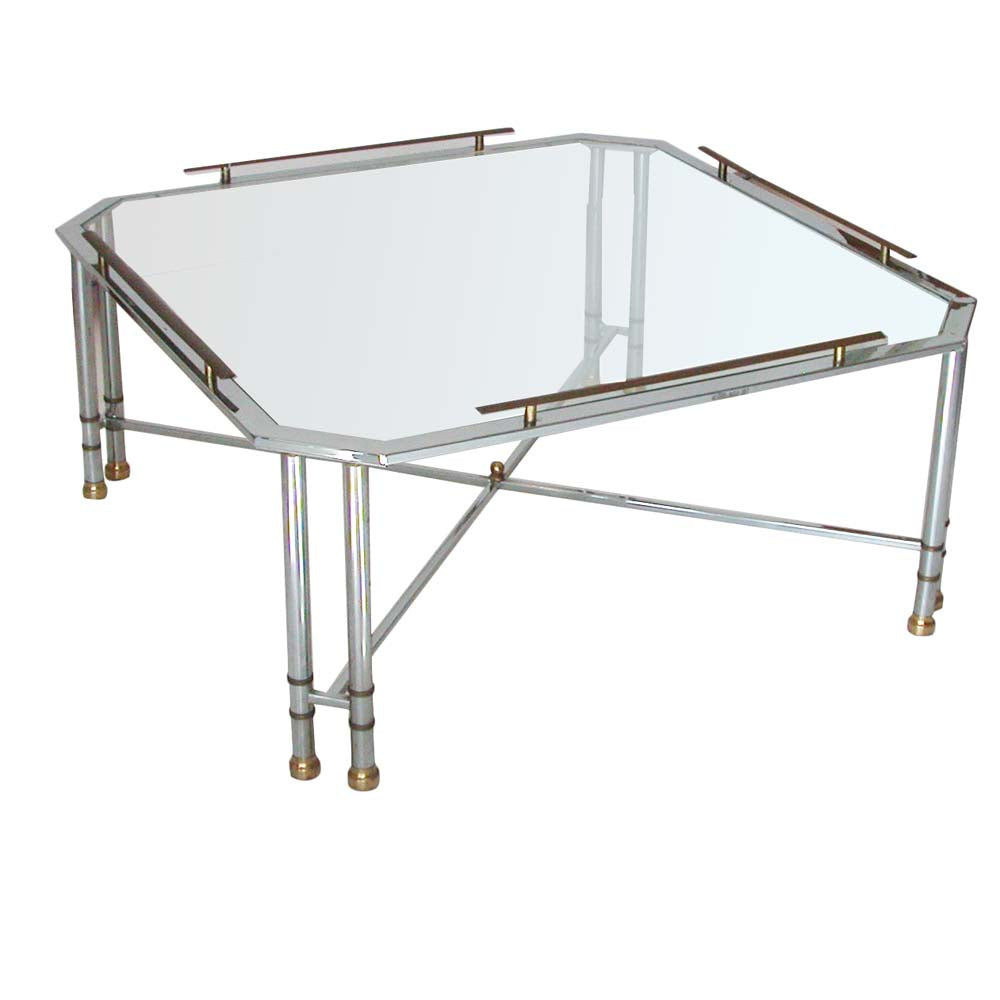 Vintage Mid Century Maison Jansen Octagon Glass Brass Chrome Table